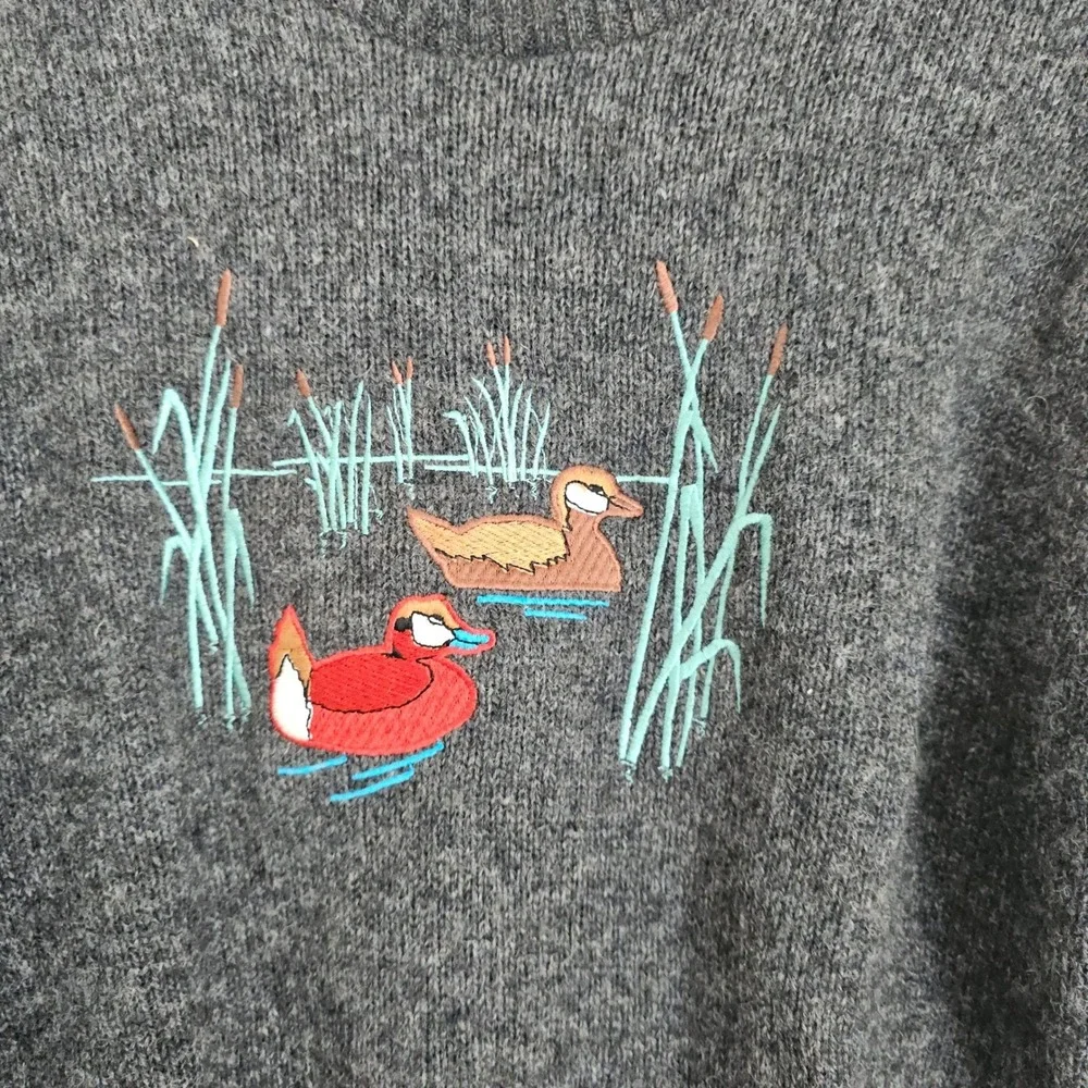 Amana Men's Grey Wool‎ Blend Duck Embroidered Fair Isle Vintage Sweater L USA